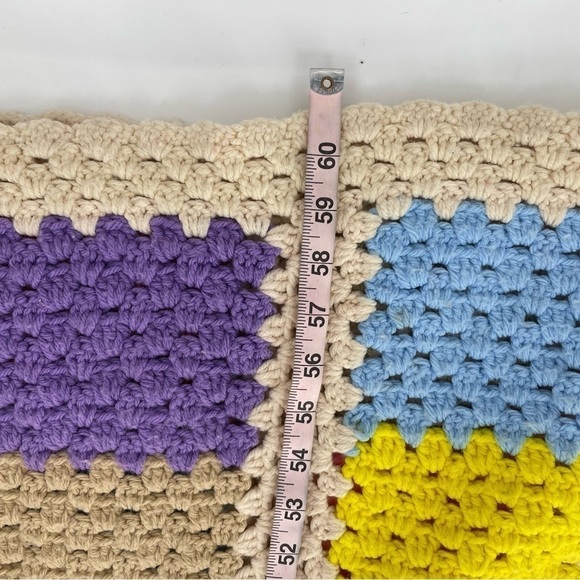 Hand Stitched Granny Square Boho Star wool Crochet Blanket in Bright Colors - Picture 9 of 10
